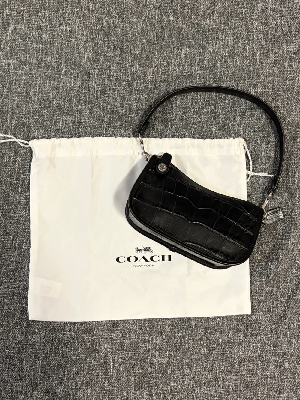 Coach Swinger 20 Embossed Croc in Black with Silver Hardware